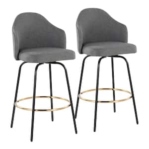 Ahoy Claire 41.25 in. Grey Fabric Bar Height Bar Stool with Round Gold Footrest (Set of 2)