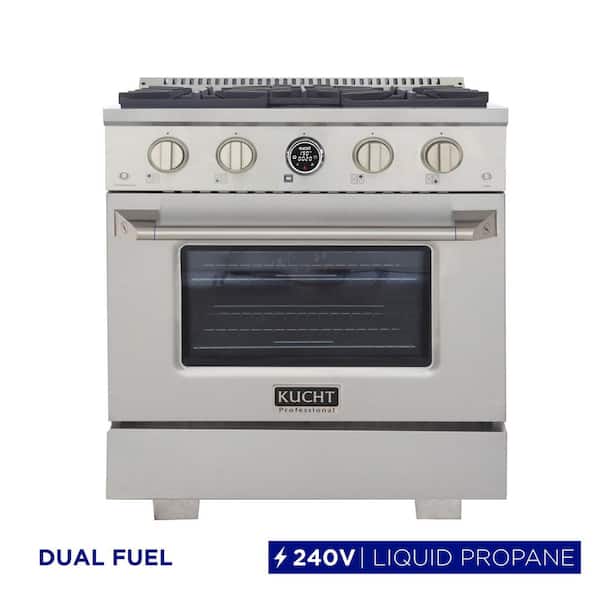 30 in. 4.2 cu. ft. 4-Burners Dual Fuel Range for Propane Gas in Stainless Steel with Horus Digital Dial Thermostat