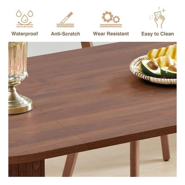 ATHMILE Walnut Wood 70.87 in. Double pedestal Base Dining Table