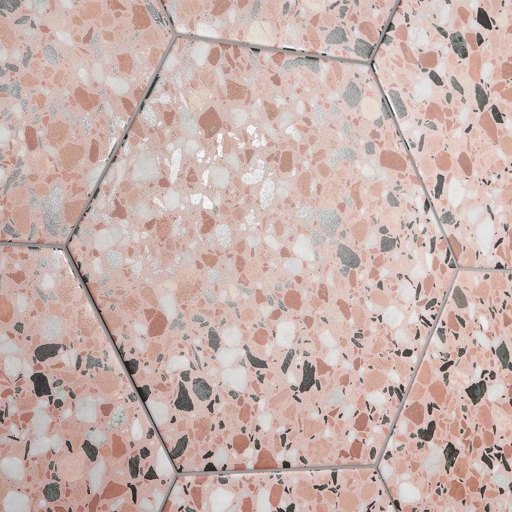 Giotto 13" x 15" Pink Matte Porcelain Hexagon Floor and Wall Tile