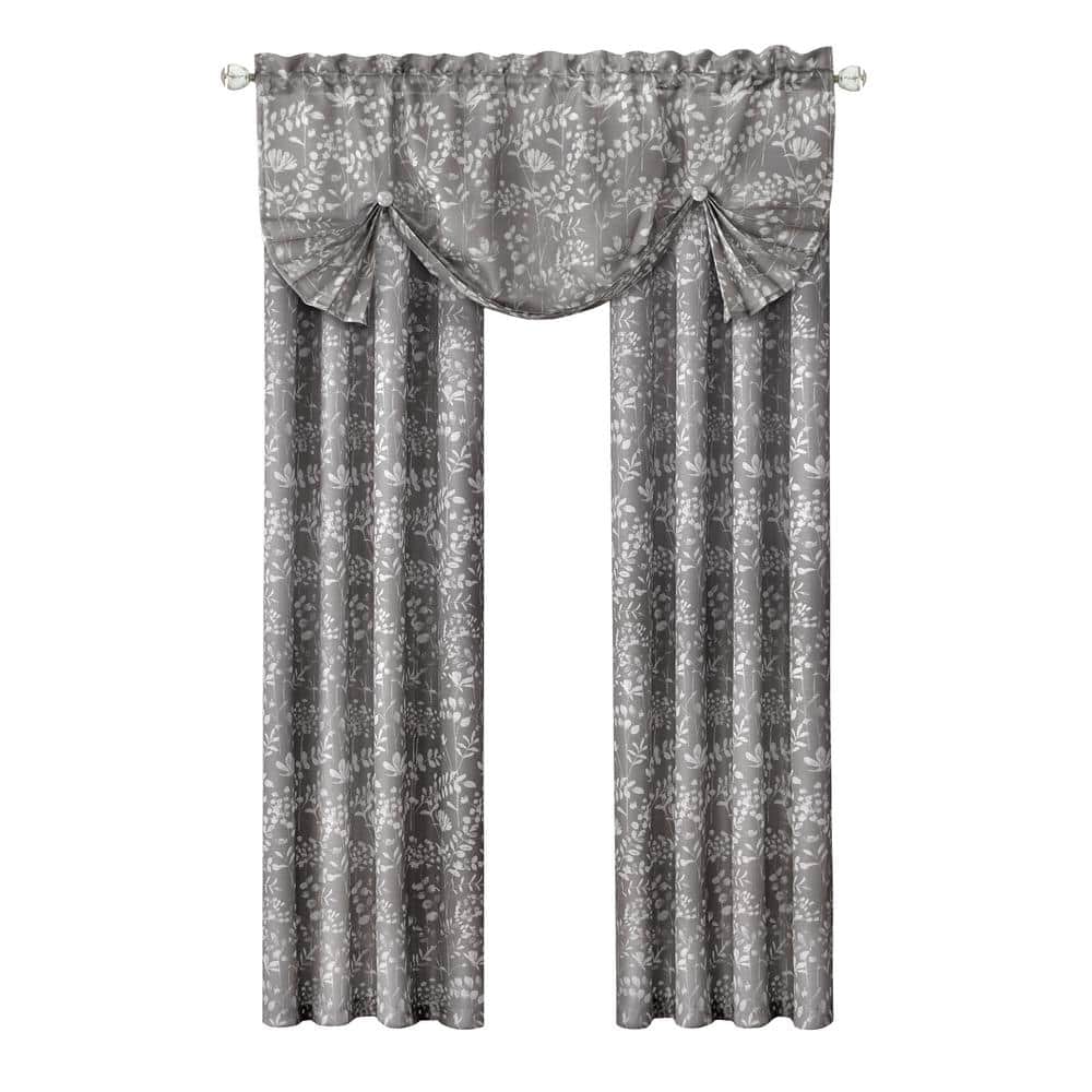 Charlotte Gray Floral Rod Pocket Curtain Panel, 52x84