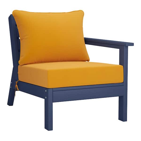 Westin Outdoor Birchwood Outdoor Patio Deep Seating Right Facing Arm HDPE Lounge Chair in Navy Blue with Yellow Cushions