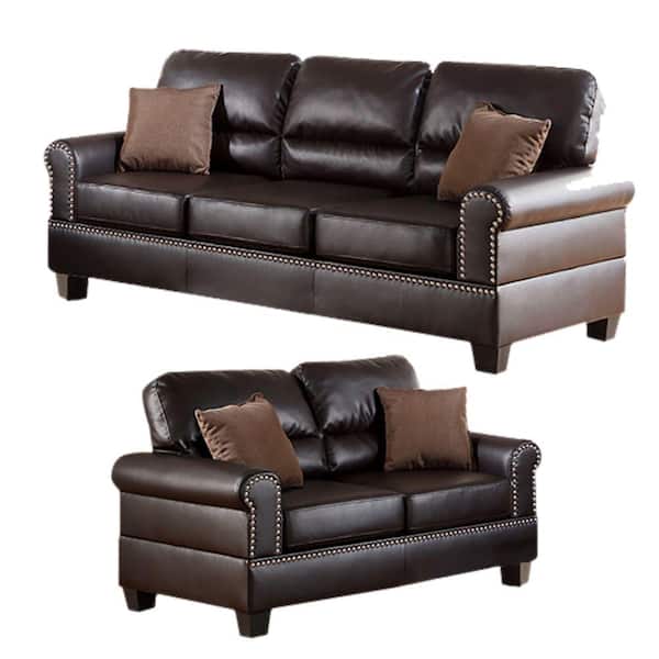 Benjara 57 in. Round Arm 2-Piece 4-Seater Sofa Set in Brown