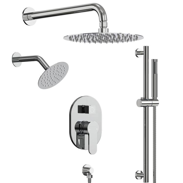EVERSTEIN 3-Spray Patterns Wall Mount-10 and 6 in. Dual Handheld Shower Head Round Fixed Shower Head with 2.5 GPM in Chrome