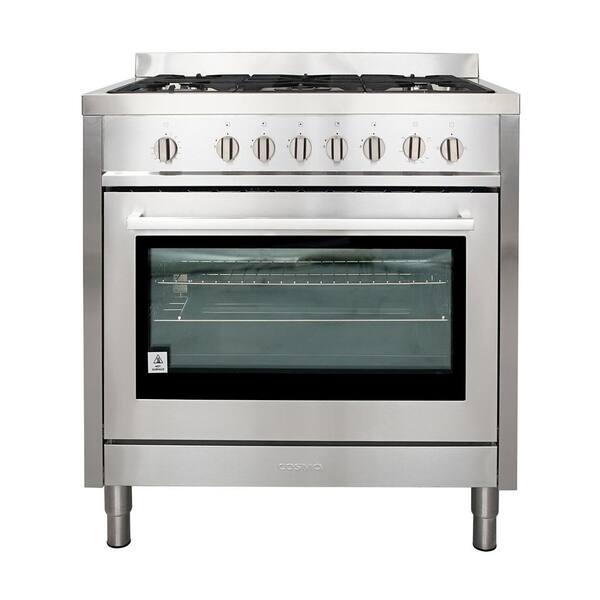 Cosmo 36 in. 3.8 cu. ft. Gas Range in Stainless Steel with 5 Italian Made Burners and Motorized Rotisserie