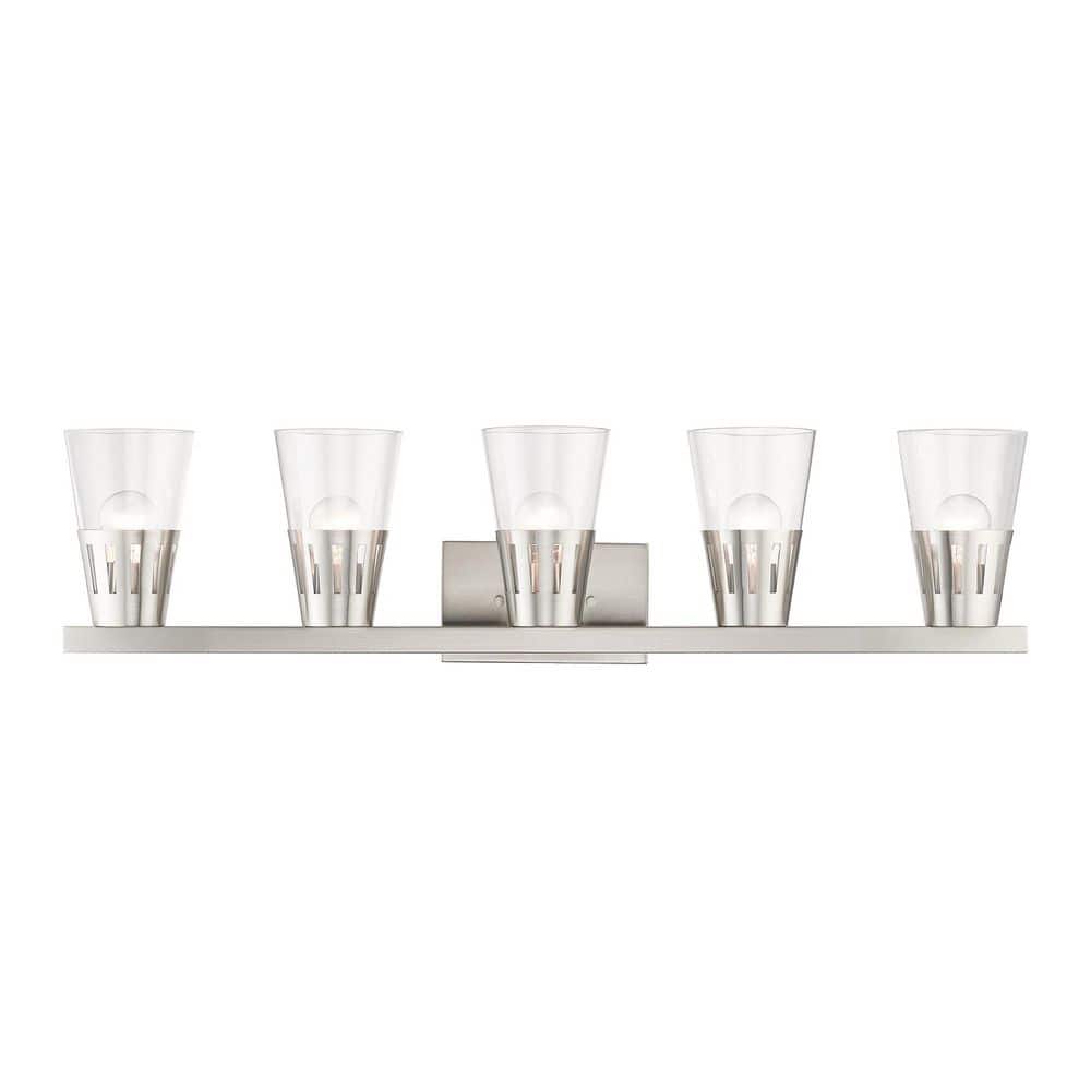 Stallworth 35.75 in. 5 light Brushed Nickel Vanity Light with Hand Blown Clear Glass Shades price history on PriceWatchPro