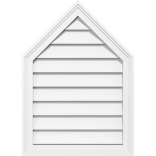 Ekena Millwork 12 in. x 20 in. Peaked Top Surface Mount PVC Gable Vent 10/12 Pitch: Functional with Brickmould Frame