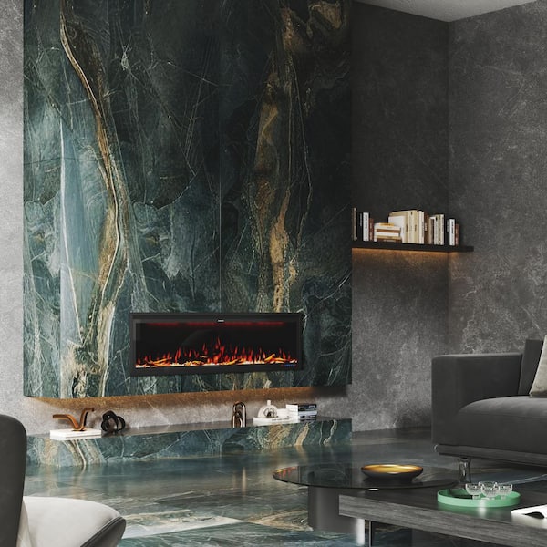 Luminara 60 in. WiFi-Enabled Recessed and Wall Mounted Electric Fireplace in Black with Alexa and Smart APP Control