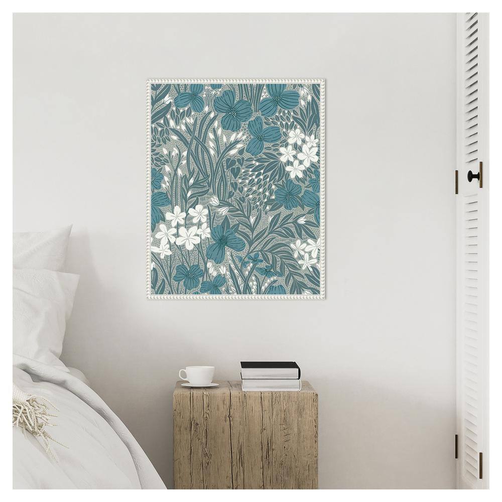 Field of Flowers Blue Canvas Print with White Frame