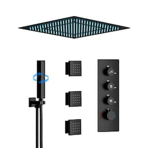 7-Spray 20 in. Ceiling Mount LED Fixed and Handheld Shower Head 2.5 GPM with 3-Jets in Matte Black(Valve Included)