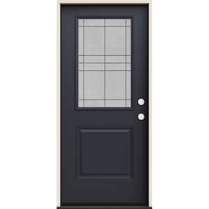 36 in. x 80 in. Left Hand 1/2 Lite Dilworth Decorative Glass Black Steel Prehung Front Door