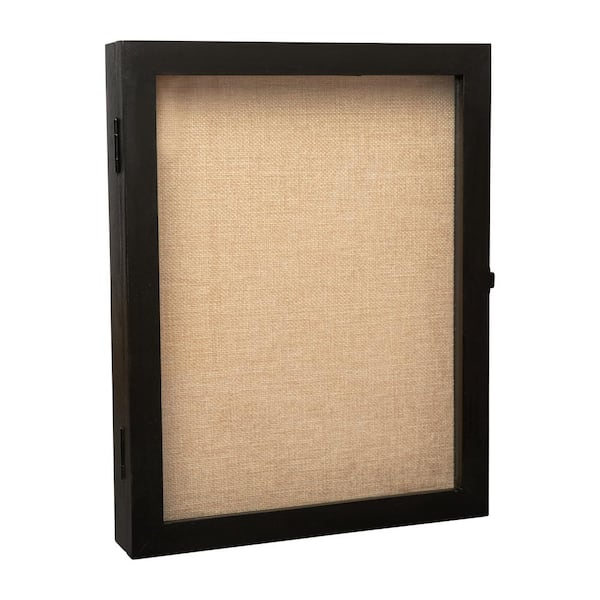 Carnegy Avenue Peyton 11x14 Shadow Box Display Case with Linen Liner, 8 Push Pins and Solid Pine Wood Frame in Black