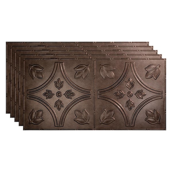 Fasade Traditional #5 2 ft. x 4 ft. Glue Up Vinyl Ceiling Tile in Smoked Pewter (40 sq. ft.)