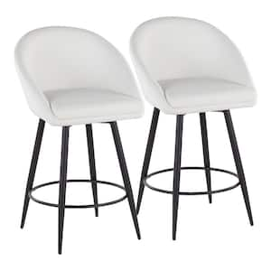 Matisse Highback 25.5 in. White Faux Leather and Black Metal Fixed-Height Counter Stool with Round Footrest (Set of 2)