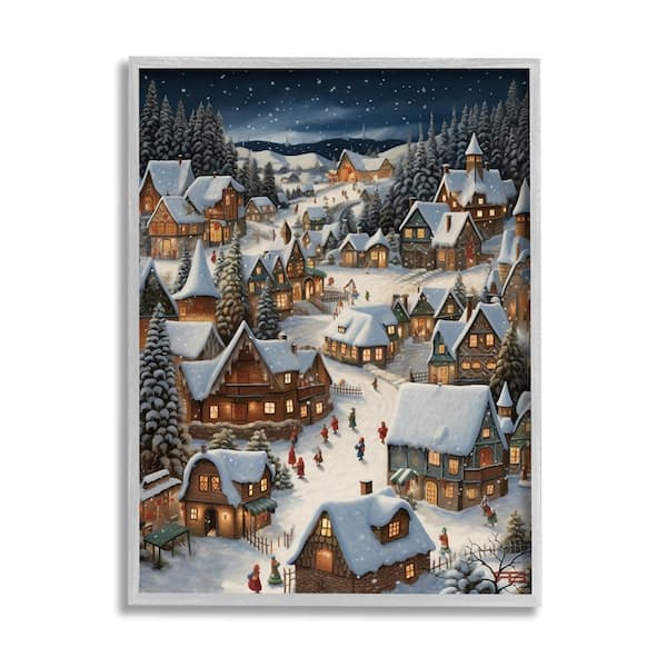 Stupell Industries Snowy Christmas Village by RB 1-Piece Framed Graphic Print People Poster Art Print 30 in. x 24 in.