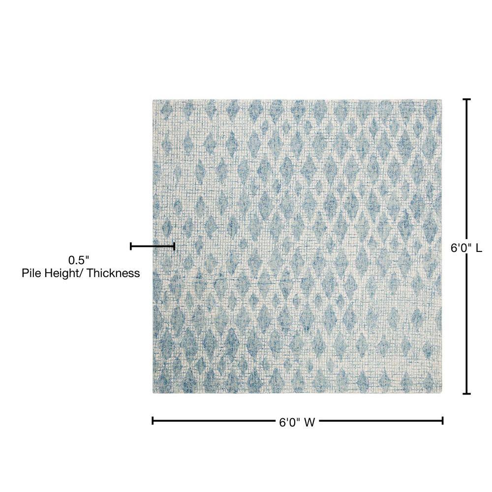 Handmade Blue Wool Abstract Tufted Square Area Rug 6'x6'