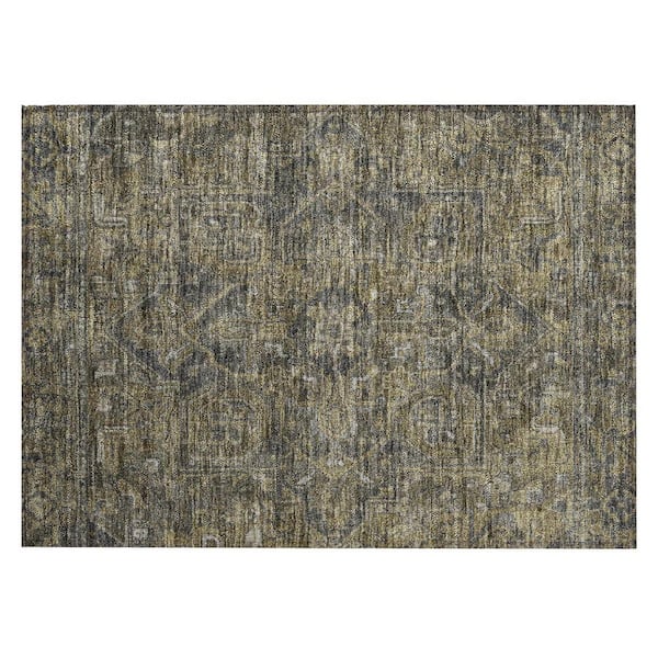 Dark Moss Green and Gray 2 ft. x 3 ft. Woven Oriental Rectangle Indoor/Outdoor Area Rug