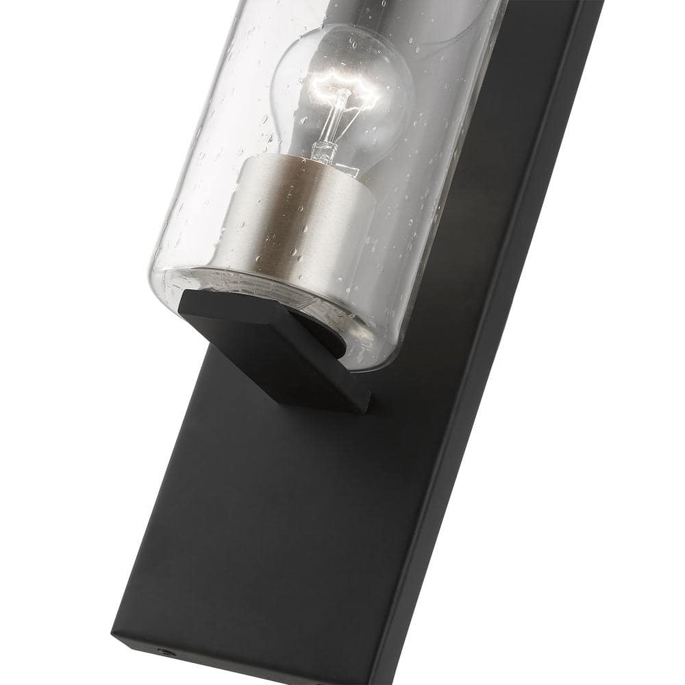 Black and Brushed Nickel 1-Light Sconce with Clear Seeded Glass