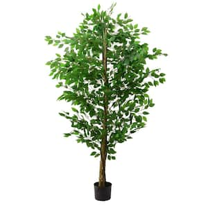 6 ft. Realistic Artificial Faux Ficus Tree Plant in Pot with Natural Texture Ideal for Home, Foyer & Office Decor, Green