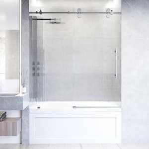Elan 56 to 60 in. W x 66 in. H Sliding Frameless Tub Door in Stainless Steel with 3/8 in. (10mm) Fluted Glass