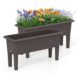 31.5 in. L x 12 in. W x 16 in. H Brown Plastic Raised Garden Bedswith Water Drainage Hole for Vegetables Fruits Herbs