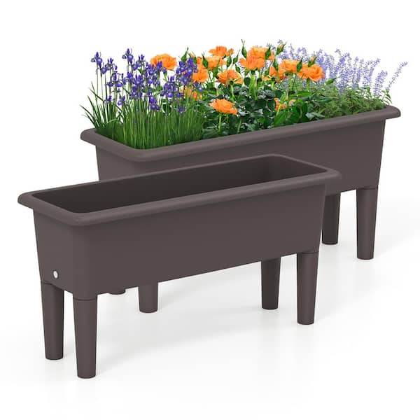 HONEY JOY 31.5 in. L x 12 in. W x 16 in. H Brown Plastic Raised Garden Bedswith Water Drainage Hole for Vegetables Fruits Herbs