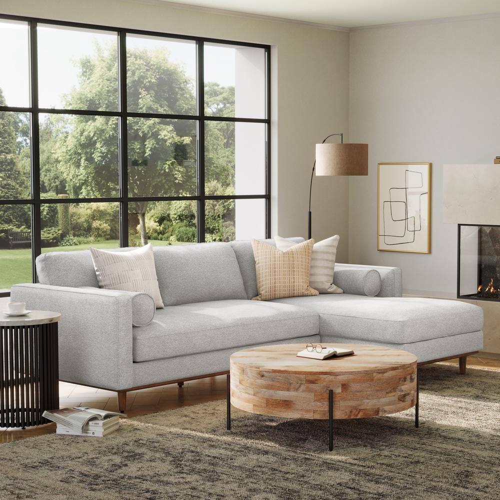 Mist Grey Woven-Blend Fabric Right Sectional Sofa with Chaise