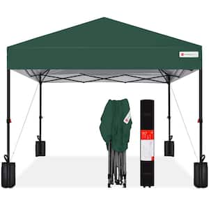 8 ft. x 8 ft. Dark Green Pop Up Canopy w/1-Button Setup, Wheeled Case, 4 Weight Bags