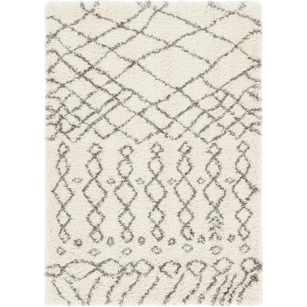 Unique Loom Rabat Shag Geometric Pure Ivory 4' 0 x 6' 0 Area Rug