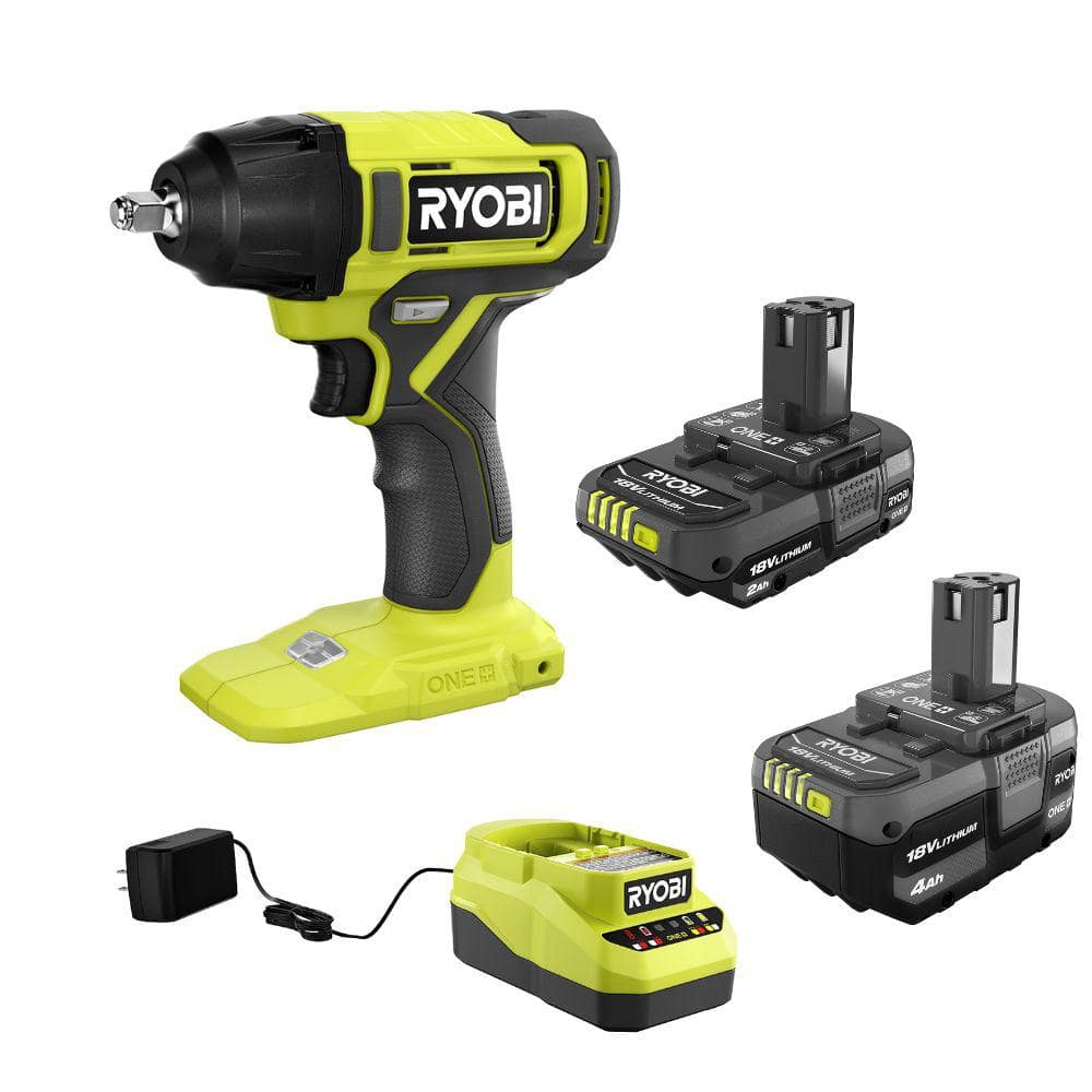 ONE+ 18V Lithium-Ion 4.0 Ah Battery, 2.0 Ah Battery, and Charger Kit with ONE+ Cordless 3/8 in. Impact Wrench -  RYOBI, PCL250PSK106