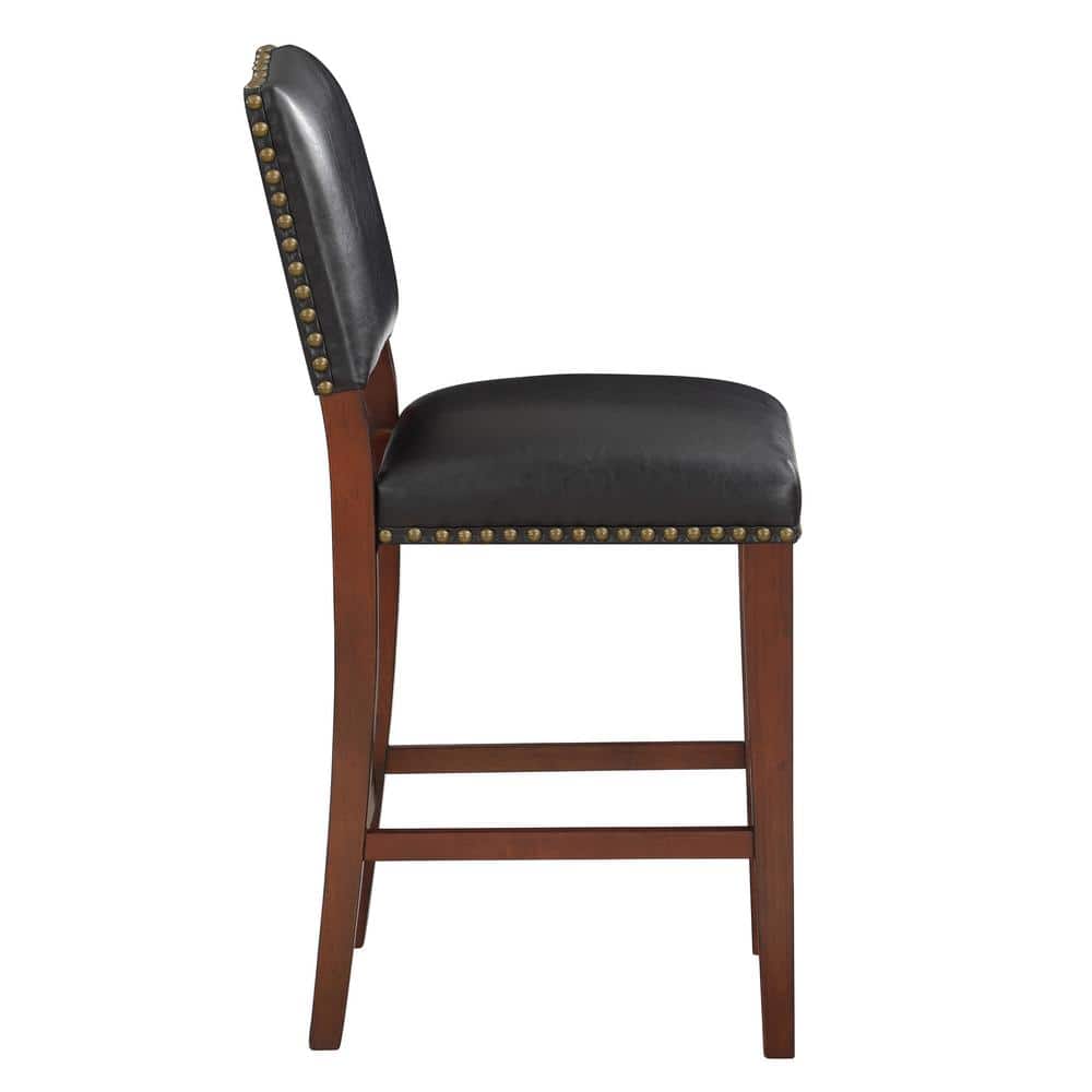 Denver 40" Brown Leather and Wood Counter Stool