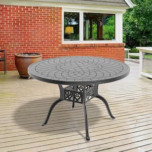 47.24 in. Black Round Cast Aluminum Outdoor Dining Table