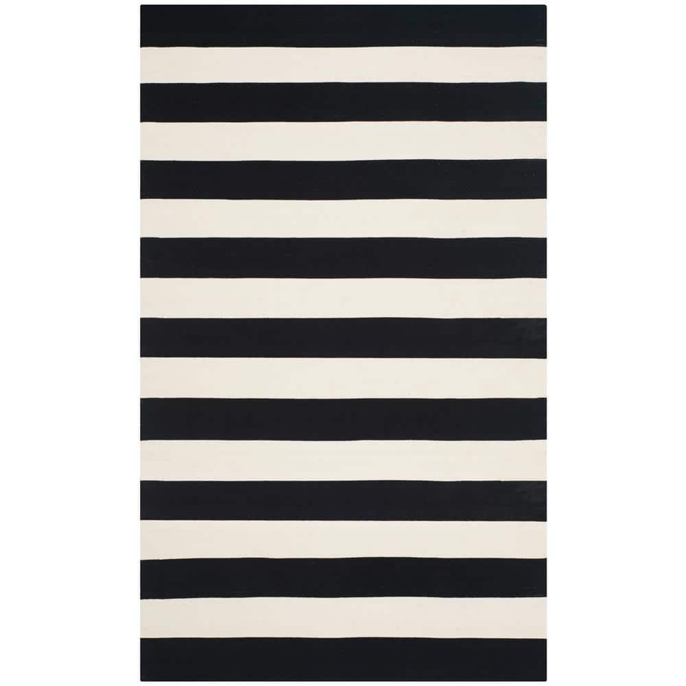 SAFAVIEH Montauk Black/Ivory 9 ft. x 12 ft. Striped Area Rug MTK712D-9 ...