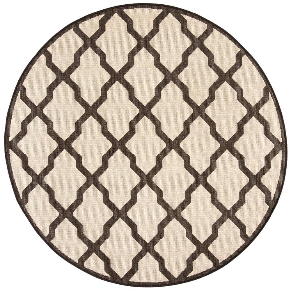 SAFAVIEH Beach House Cream/Brown 7 ft. x 7 ft. Round Trellis Indoor