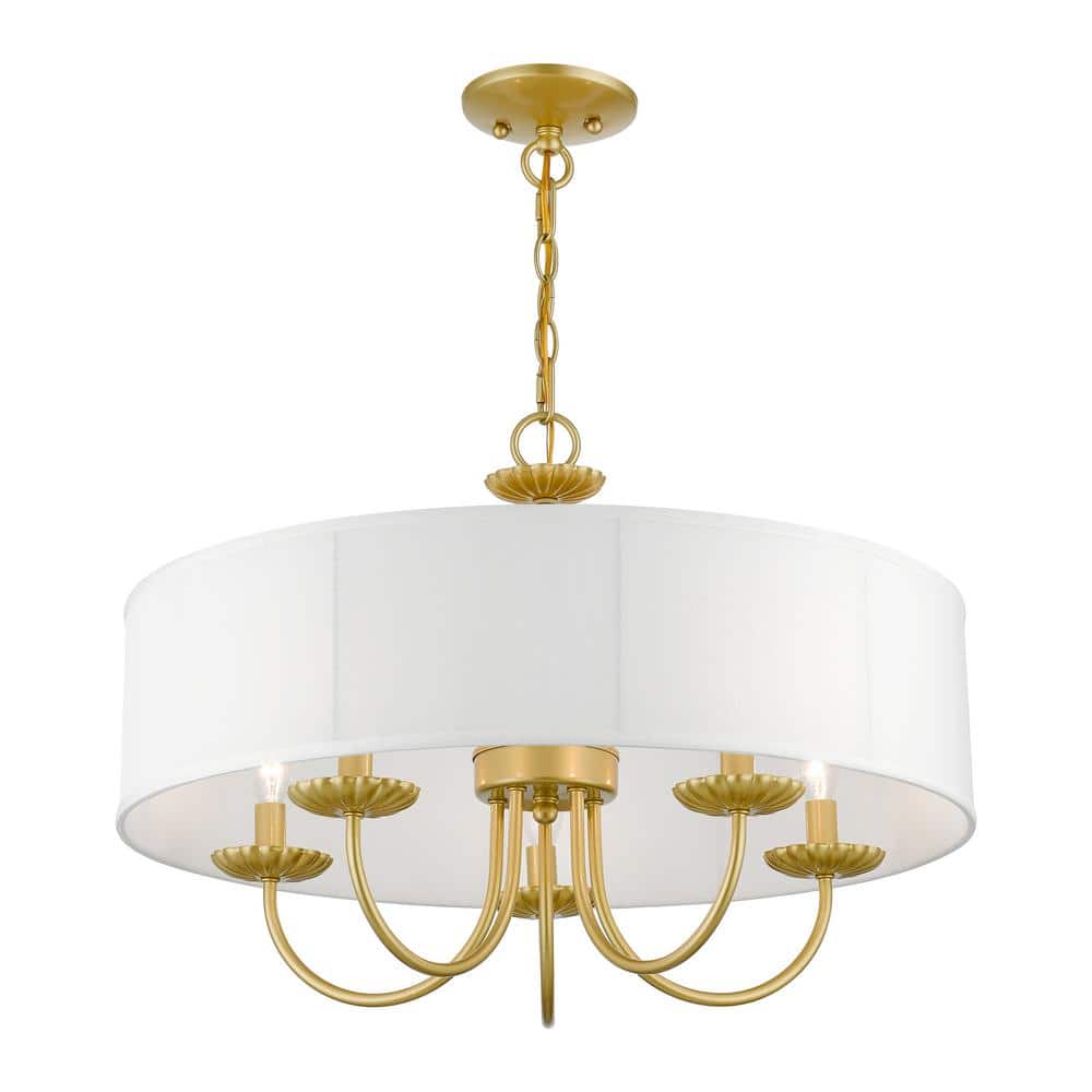 Brookdale Soft Gold 5-Light Pendant with Off-White Drum Shade