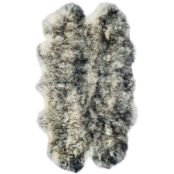 Sheep Skin 4 ft. x 6 ft. Ivory/Dark Charcoal Solid Color Gradient Area Rug