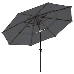 10 ft. 3 Tiers Market Umbrella Patio Umbrella with Push Button Tilt/Crank for Garden, Lawn, and Pool in Dark Grey