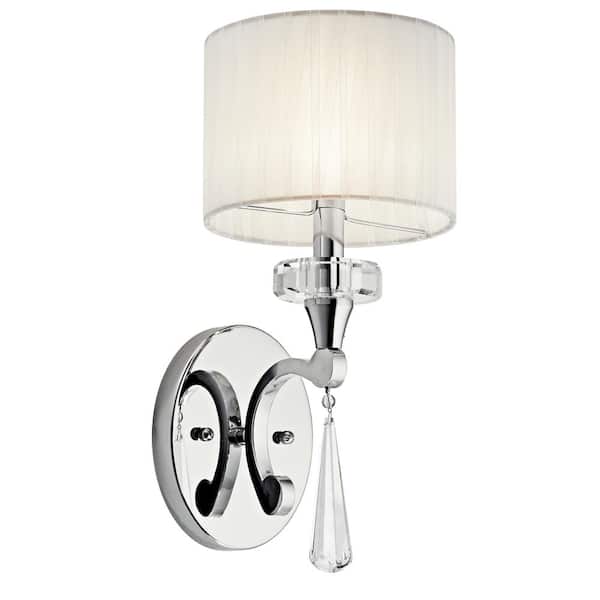 KICHLER Parker Point 1-Light Chrome Bathroom Indoor Wall Sconce Light with Optical Crystal Accents and Organza Fabric