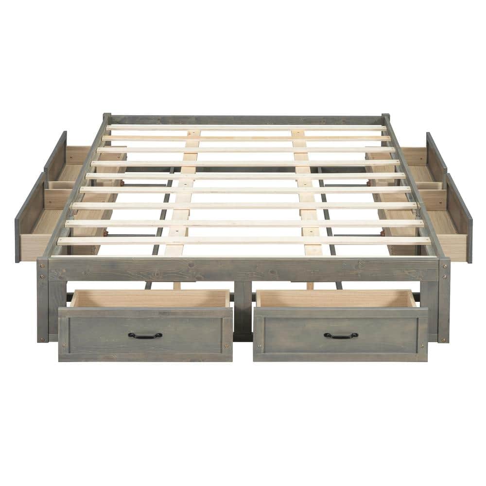Antique Gray MDF+LVL Frame Queen Platform Bed with 6 Storage Drawers durable construction easy to install price history on PriceWatchPro
