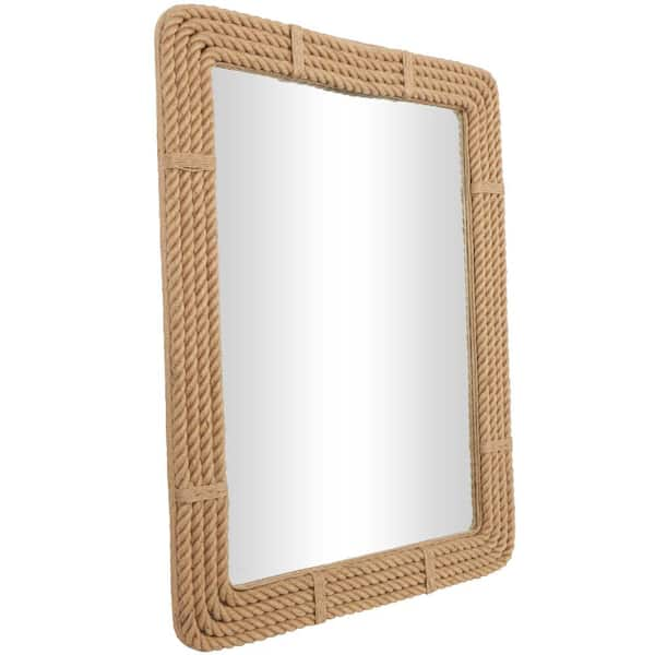 Litton Lane 48 in. x 28 in. Distressed Rectangle Framed Light Brown Wall  Mirror with Beaded Detailing 43590 - The Home Depot