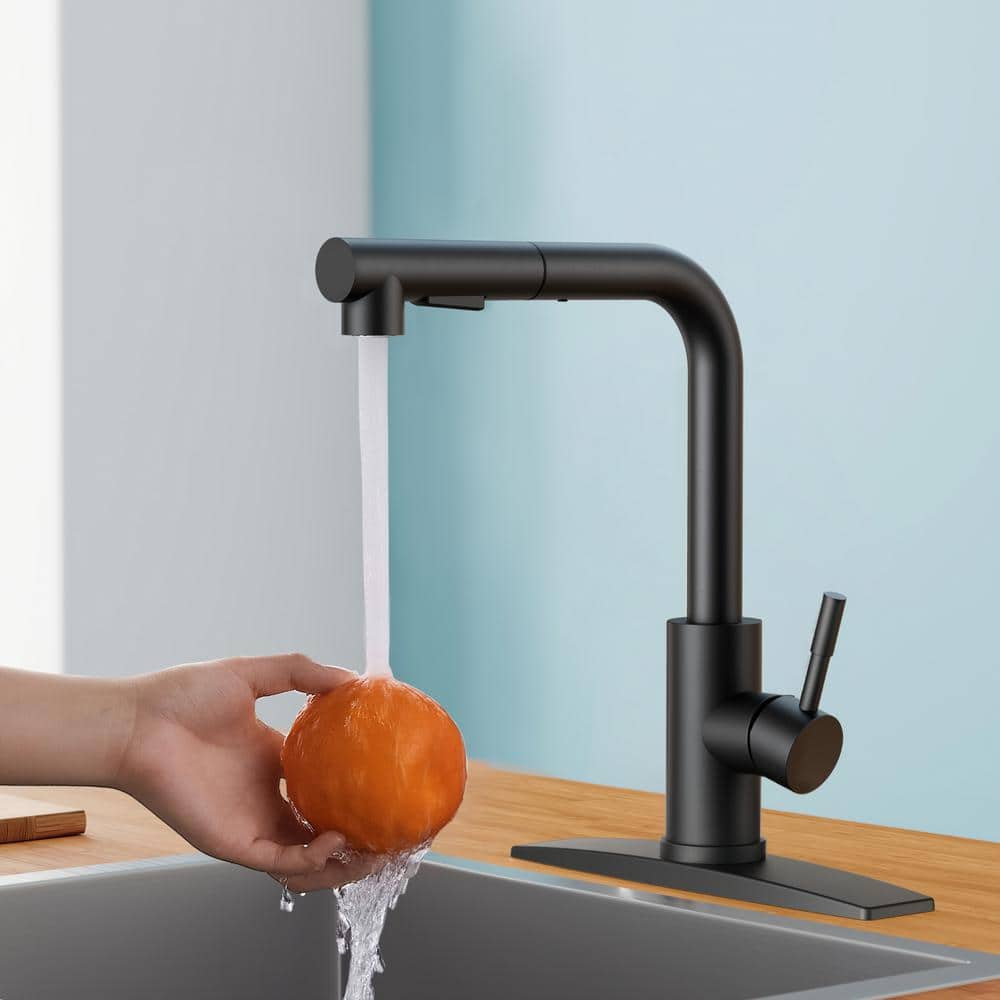Matte Black Stainless Steel Pull Down Kitchen Faucet with Soap Dispenser