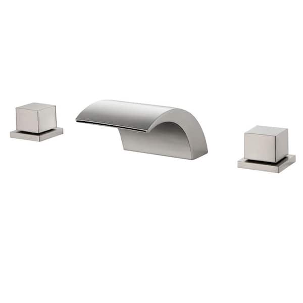 FORCLOVER 2-Handle 3-Holes Deck-Mount Roman Tub Faucet with 3.94 in. Waterfall Spout in Brushed Nickel