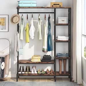 Billie Brown Closet System Starter Kit Garment Rack with Shelves Hang Rod,4-Hooks (70.9 in. x 47.2 in. x 15.8 in.)