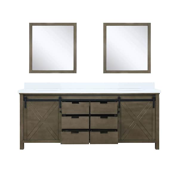 Lexora Marsyas 80 in W x 22 in D Rustic Brown Double Bath Vanity, White Quartz Countertop and 30 in Mirrors