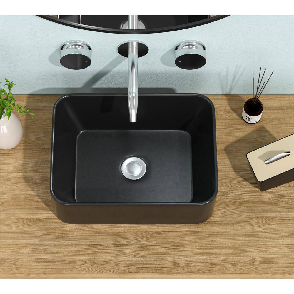 16" Black Ceramic Rectangular Vessel Bathroom Sink
