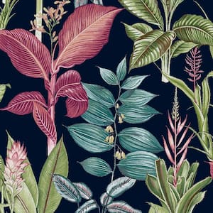 NEXT Fantasy Rainforest Leaves Navy Blue Removable Wallpaper Sample