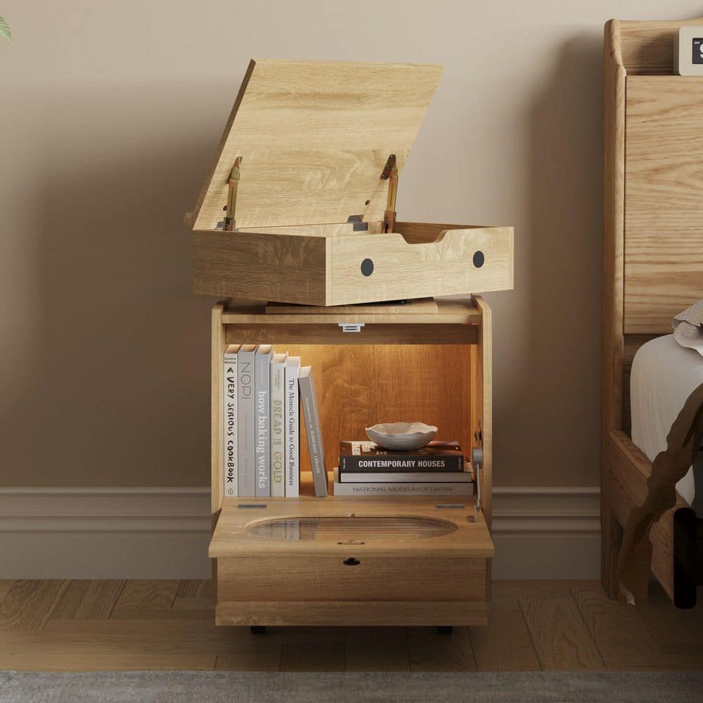 FUFU&GAGA Natural Changing Table with Flip-Top Storage, LED