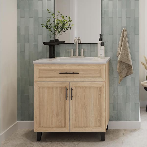 Cranwood 30.5 in. W x 18.75 in. D x 33.7 in. H Single Sink Bath Vanity in Sandstone with White Cultured Marble Top