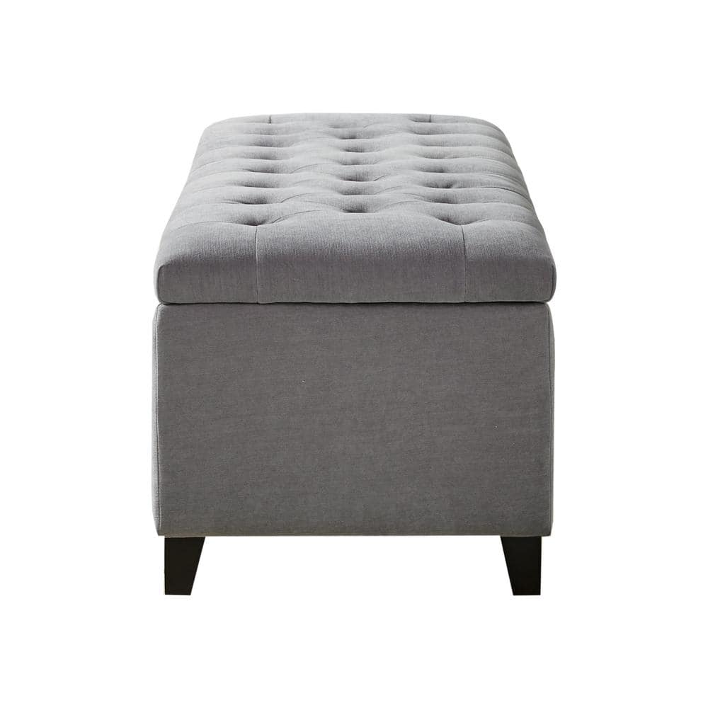 Gray Tufted Birch Storage Bench with Graduated Legs