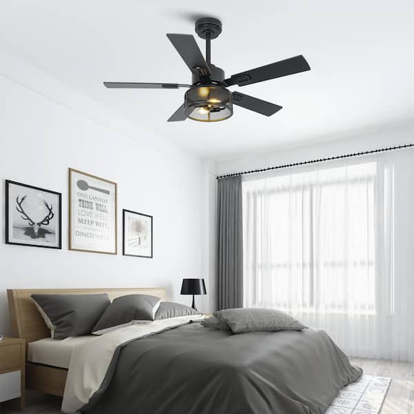 42 in. Indoor Matte Black Net Caged Ceiling Fan with Light Kit and Remote Control Included